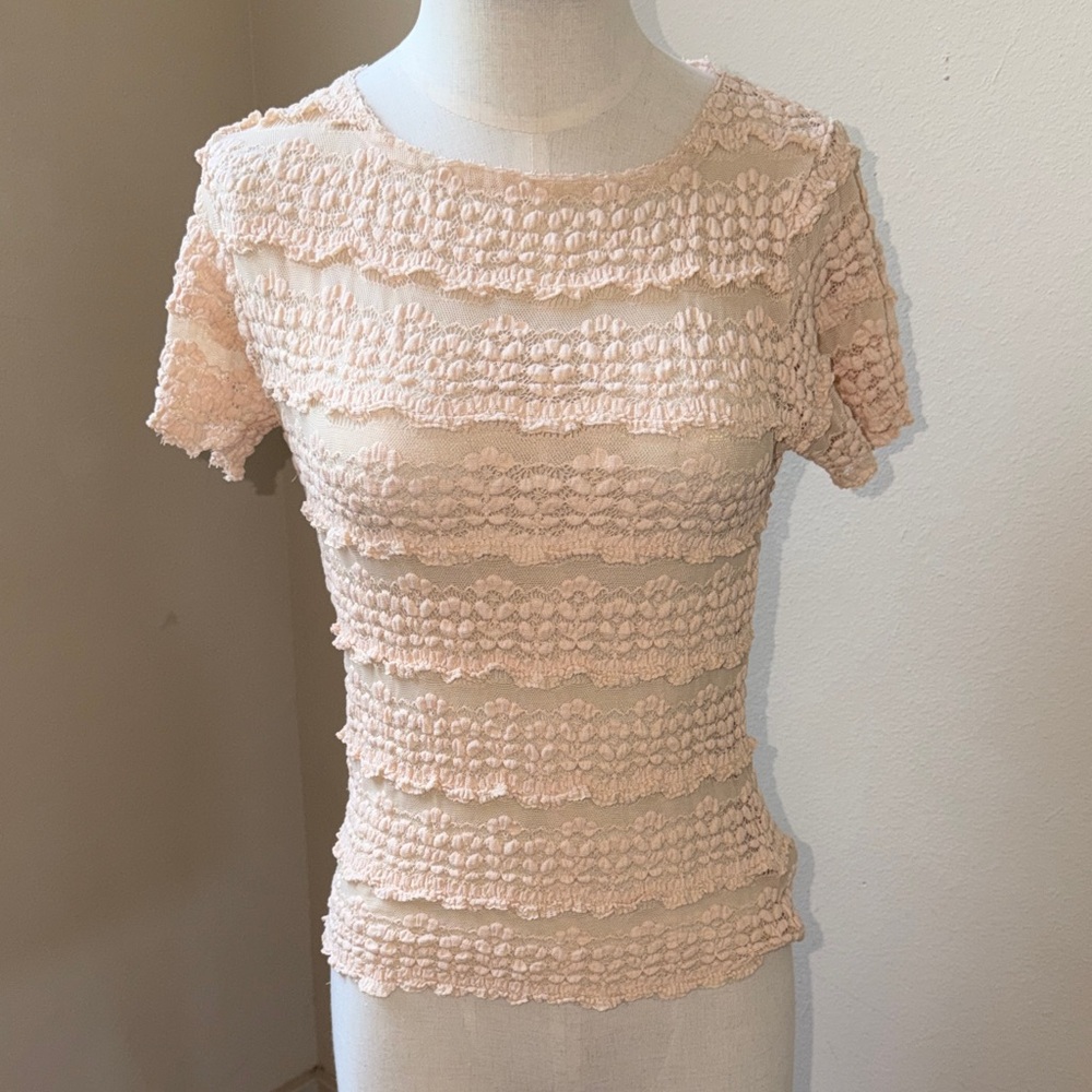 EUC Free People Angelica Lace Tee Top Small